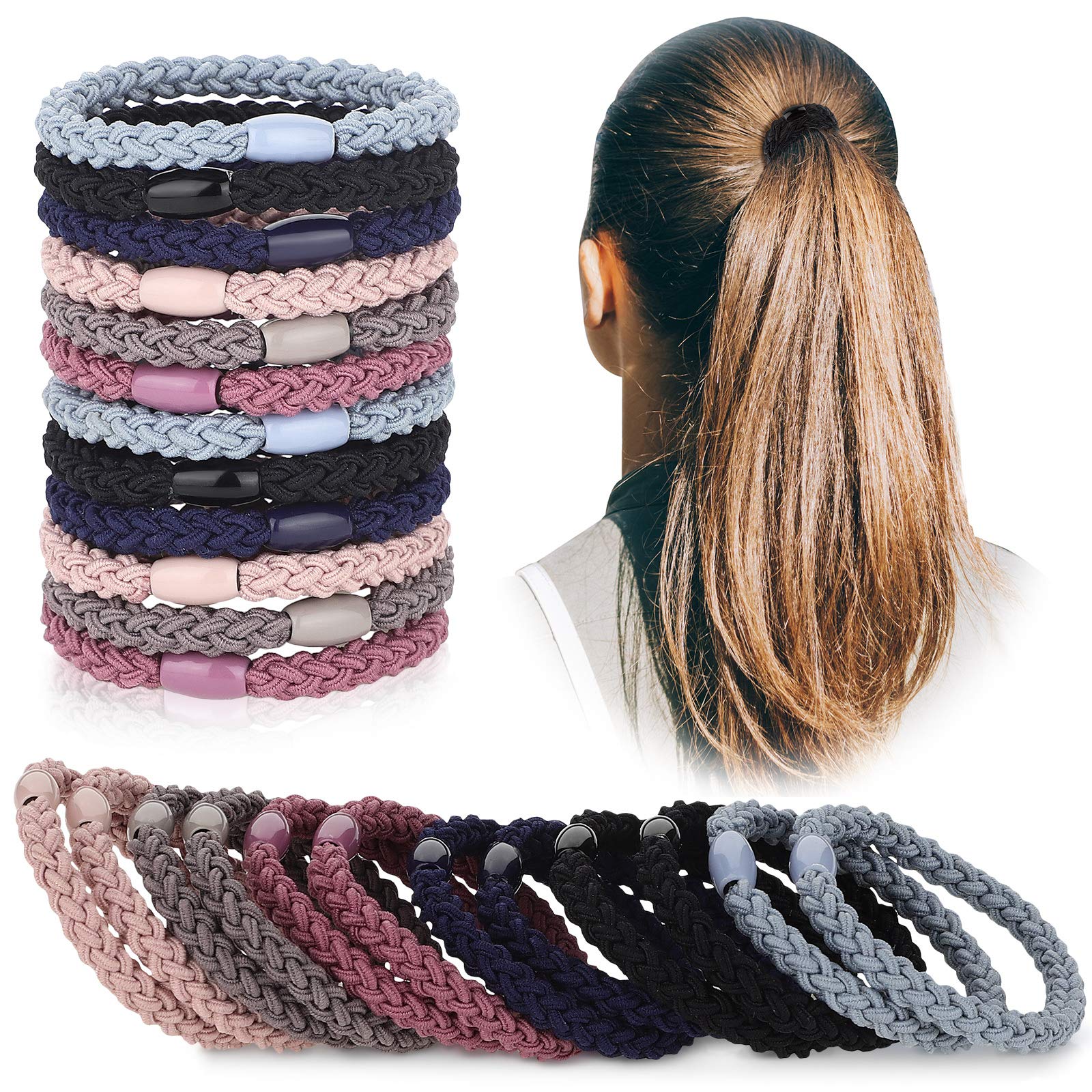 Chuangdi 12 Pieces Cotton Hair Ties Braided Elastic Hair Bands Ropes Braided Ponytail Holders Accessories for Women(Mixed Colors)