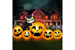 Danxilu 8 FT Long Halloween Inflatables Pumpkin with Witch's Cat, Inflatable Halloween Outdoor Decorations Pumpkins Build-in LED Lights Blow Up Yard Decoration for Outside Party Garden Lawn Decor