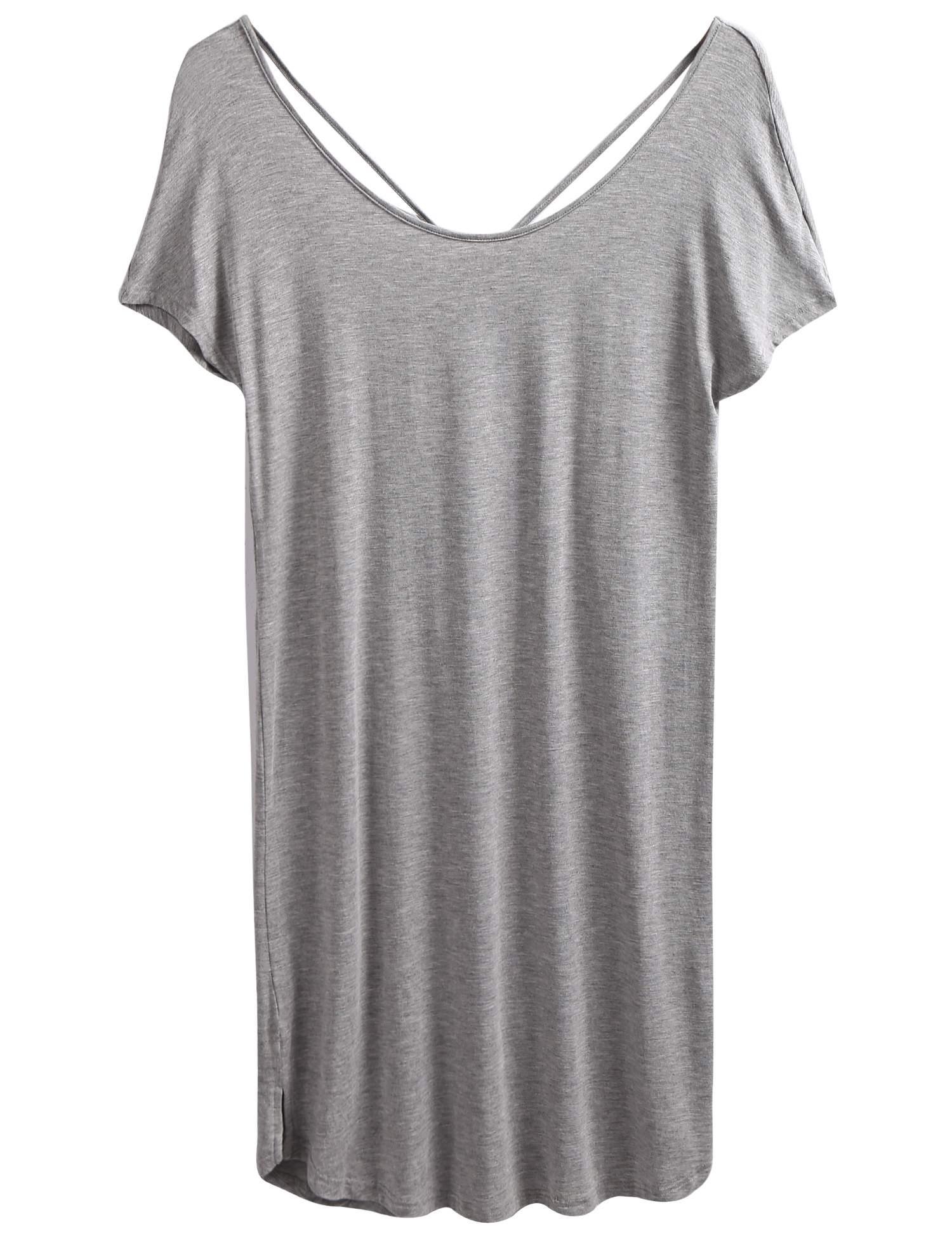 Ekouaer Women\'s Nightgown Sleepwear Sleep Shirt Sexy Cross Back Short Sleeve Nightshirt Pajama With Eyeshade S-XXL