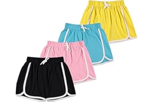 Pink Angel 4 Piece Dolphin Shorts for Girls, Running, Gym Workout Shorts for Kids, Activewear Drawstring Cotton Shorts