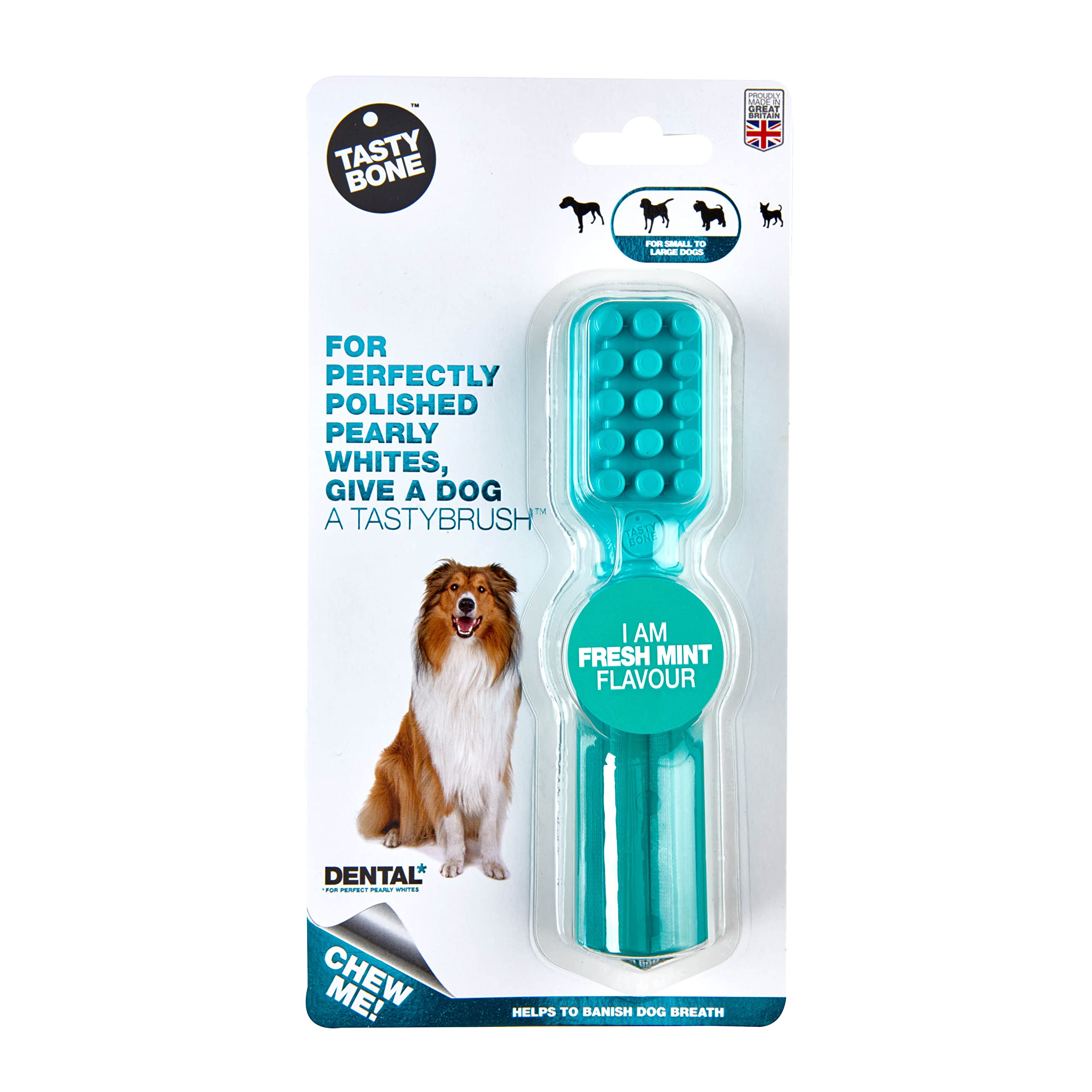 TastyBone TastyBrush Dental Nylon Dog Chew Toy (Fresh Mint) - Strong Healthy Teeth & Gums, Indestructible for Aggressive Chewers, Everlasting Flavour, Made in the UK