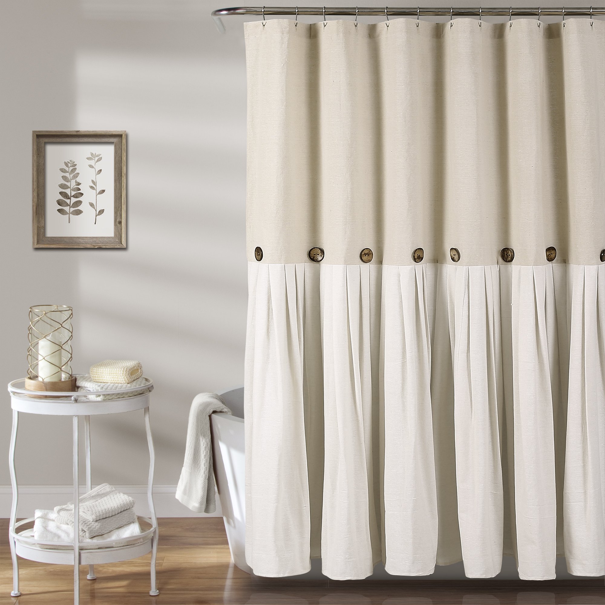 Lush Decor Linen Button Shower Curtain, 72" W x 84" L, Linen - Extra Long Shower Curtains - Neutral Shower Curtain Fabric - Farmhouse Bathroom Decor Image Lush Decor Linen Button Shower Curtain, 72" W x 84" L, Linen - Extra Long Shower Curtains - Neutral Shower Curtain Fabric - Farmhouse Bathroom Decor Image