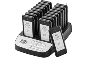 VEVOR Restaurant Pager System, Wireless 500m Long Range Lineup Waiting Queue Signal, Guest Customer Calling Beepers with Vibration & Flashing, 16 Buzzers for Food Truck, Church, Nursery, Hospital