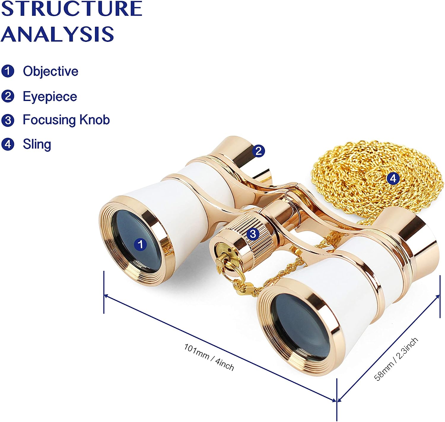 Aomekie Theatre Opera Glasses Binoculars 3X25 with Chain for Concerts Horse Racing Classical (White) - Image 4