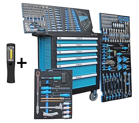 XXL Edition | Werkzeugwagen - Werkstattwagen - 6 Schubladen gefüllt mit Werkzeug | Bit Sets, Ratschen, Nüsse und vieles mehr.