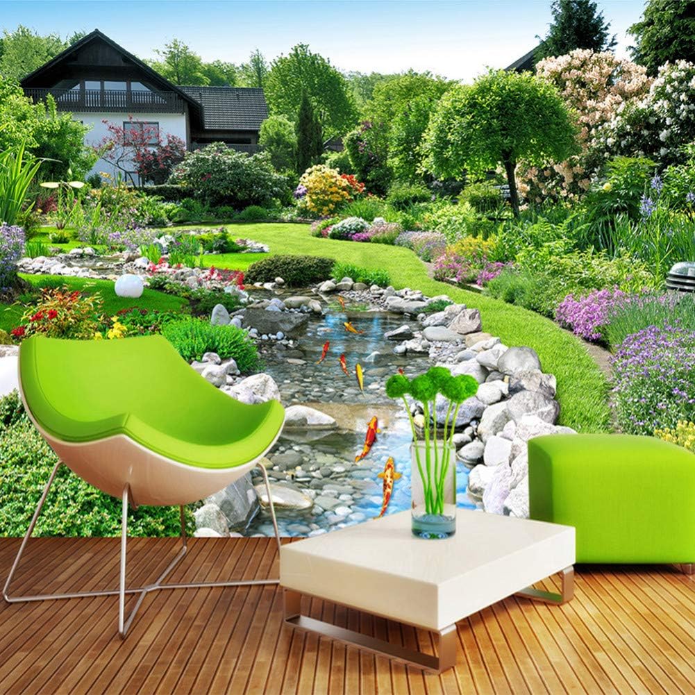 Amazon Com Wpfzh 3d Mural Photo Wallpaper Nature Landscape Mural Garden Fish Pond Background Wallpaper For Living Room Bedroom Restaurant 150x105cm Home Kitchen