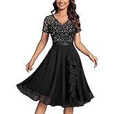 MISSMAY Women's Elegant Style Sequin Lace A-Line Cocktail Party Dress