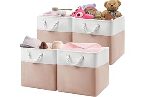 Patvingot Cube Storage Bins, Organizers for Shelves, 13 Inch Foldable Fabric Storage basket with Handles for Organizing Home, Closet, Clothes, Toy, Book, Laundry,Office, 4Pack (White&Pink)