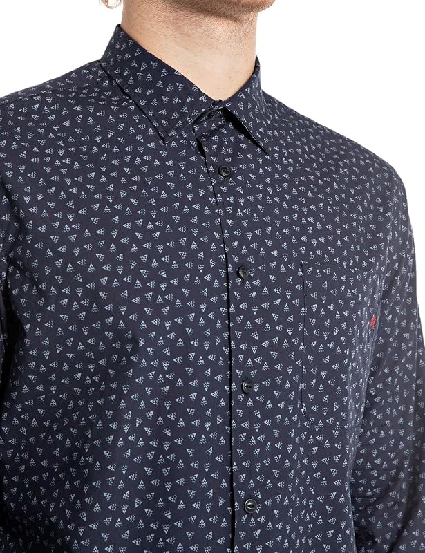 Camisa de algodão de corte regular masculina, 010 azul/azul claro, XL