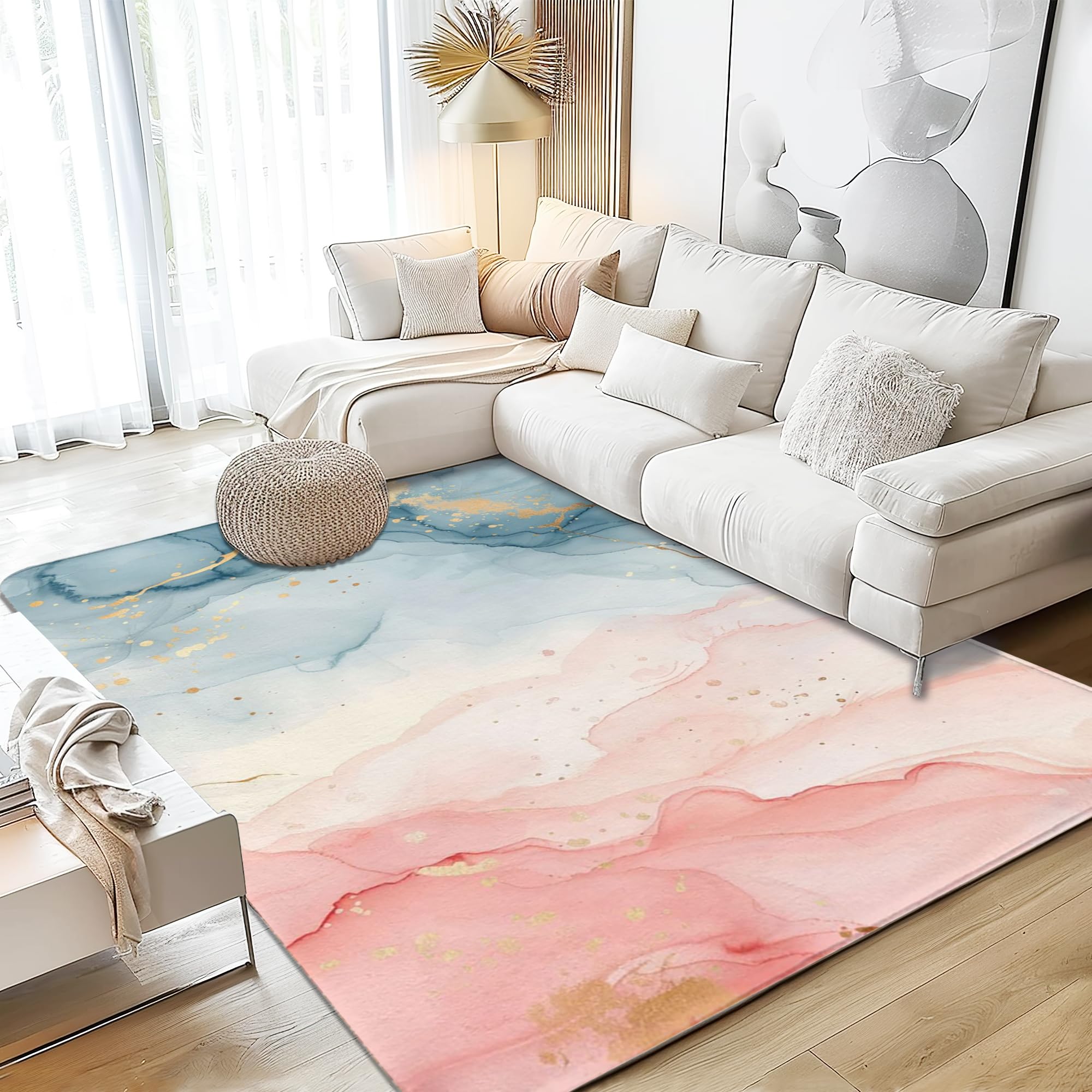 Photo 1 of ***heavy use needs cleaning*** Teal Pink Area Rug, Washable Rose Gold Marble Rugs for Living Room, Ultra Soft Non-Slip Bedroom Rug Distressed Tribal Farmhouse Carpet Rug for Dining Room Office Home Decor