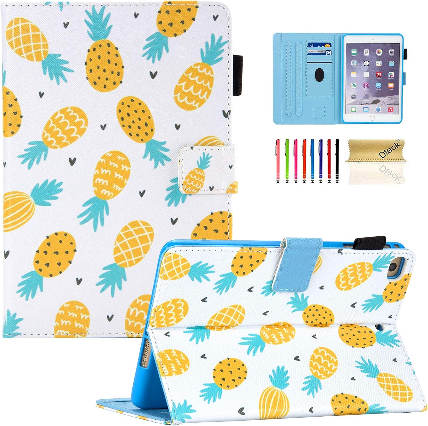iPad Mini Case, iPad Mini 2/3/4/5 Case, Dteck Slim Fit Premium PU Leather Folio Stand Smart Protective Cover with Auto Wake/Sleep for Apple iPad Mini 2/ Mini 3/ Mini 4/ Mini 5, Gold Pineapples