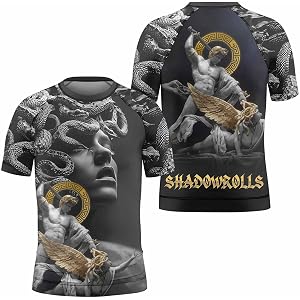 BattleFitGear Kid’s Greek Mythology Rash Guard – Short-Sleeve Compression Athletic Shirt for BJJ MMA No Gi Grappling Training