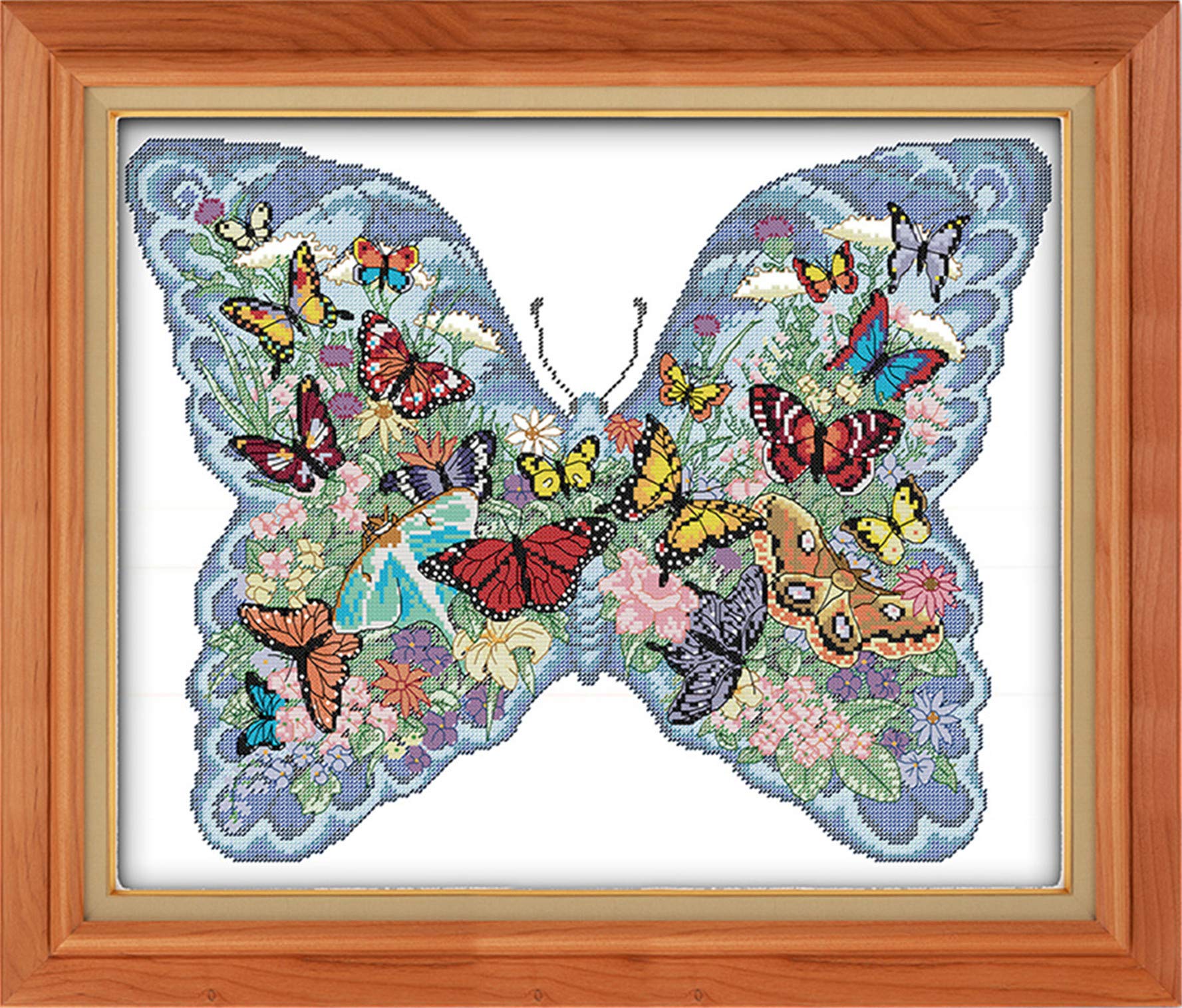 CaptainCrafts Cross Stitch Kits Butterfly Counted Cross Stitch Unpreprinted 14CT Fabric Cross Stitch Embroidery Kits DIY Needlework Home Decor (Unpreprinted 14CT, Butterflies in A Butterfly)