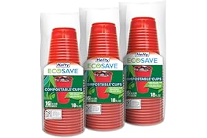 Hefty EcoSave Compostable Party Cups, Red, 18 oz, 16 Count (Pack of 3), 48 Total