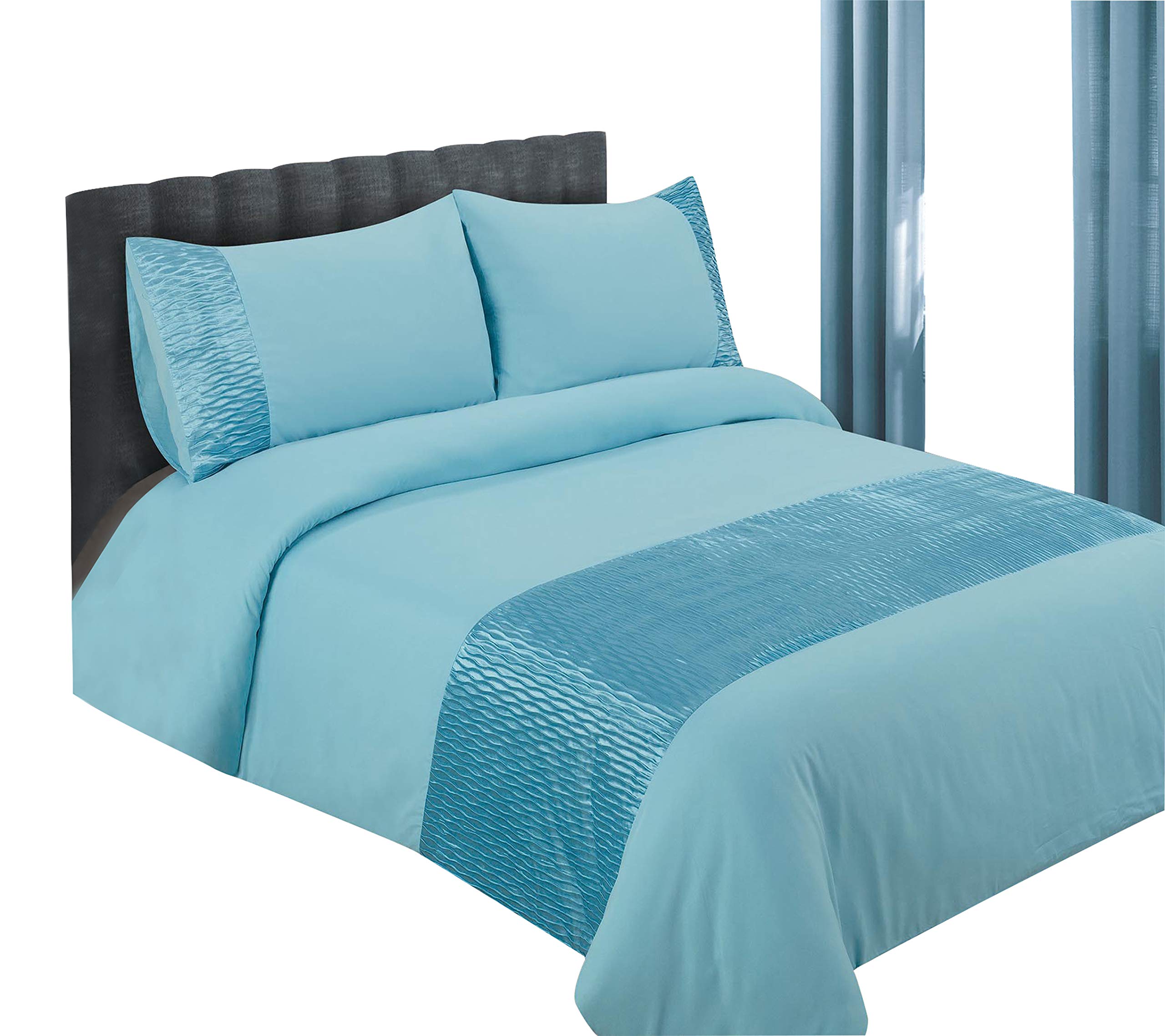 DUVET COVER BED SET INC PILLOWCASES – DOUBLE KING & SUPERKING SIZE BLACK CREAM TEAL (Double, Teal) — image 1