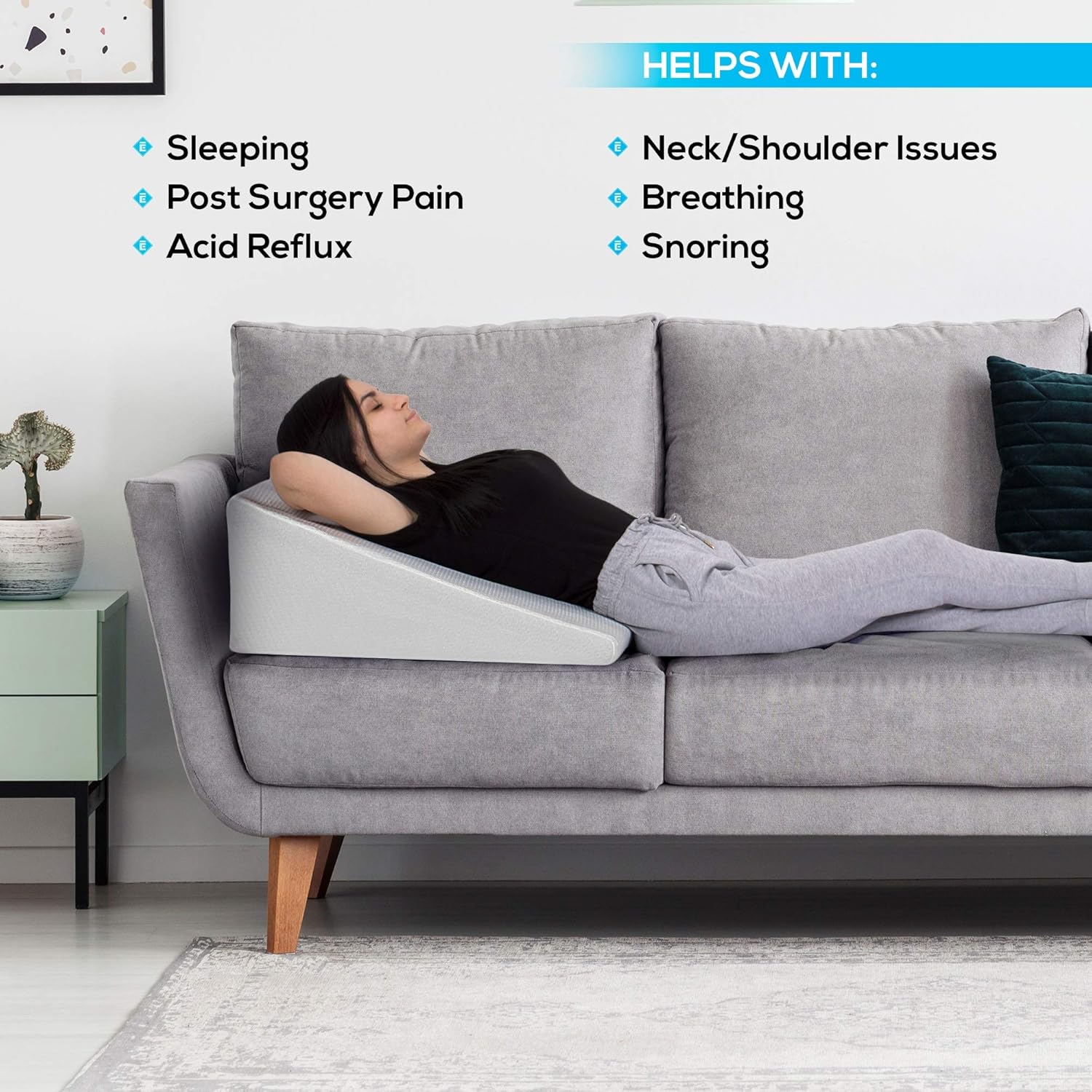 HEALTHEX Bed Wedge Pillow Cooling Gel Memory Foam Top – Elevated Support Cushion for Lower Back Pain, Acid Reflux, Heartburn, Allergies, Snoring – Ultra Soft Removable Cover – 10 inch Wedge: Health & Personal Care