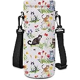 AORTDES Neoprene Water Bottle Carrier Bag with Adjustable Shoulder Strap for Men Women Walking Hiking,Portable Insulated Holder Case for Stainless Steel/Glass/Plastic Bottles