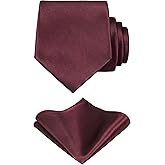 TIE G Solid Satin Woven dyed Color Formal Black Necktie and Pocket Square Sets in Gift Box