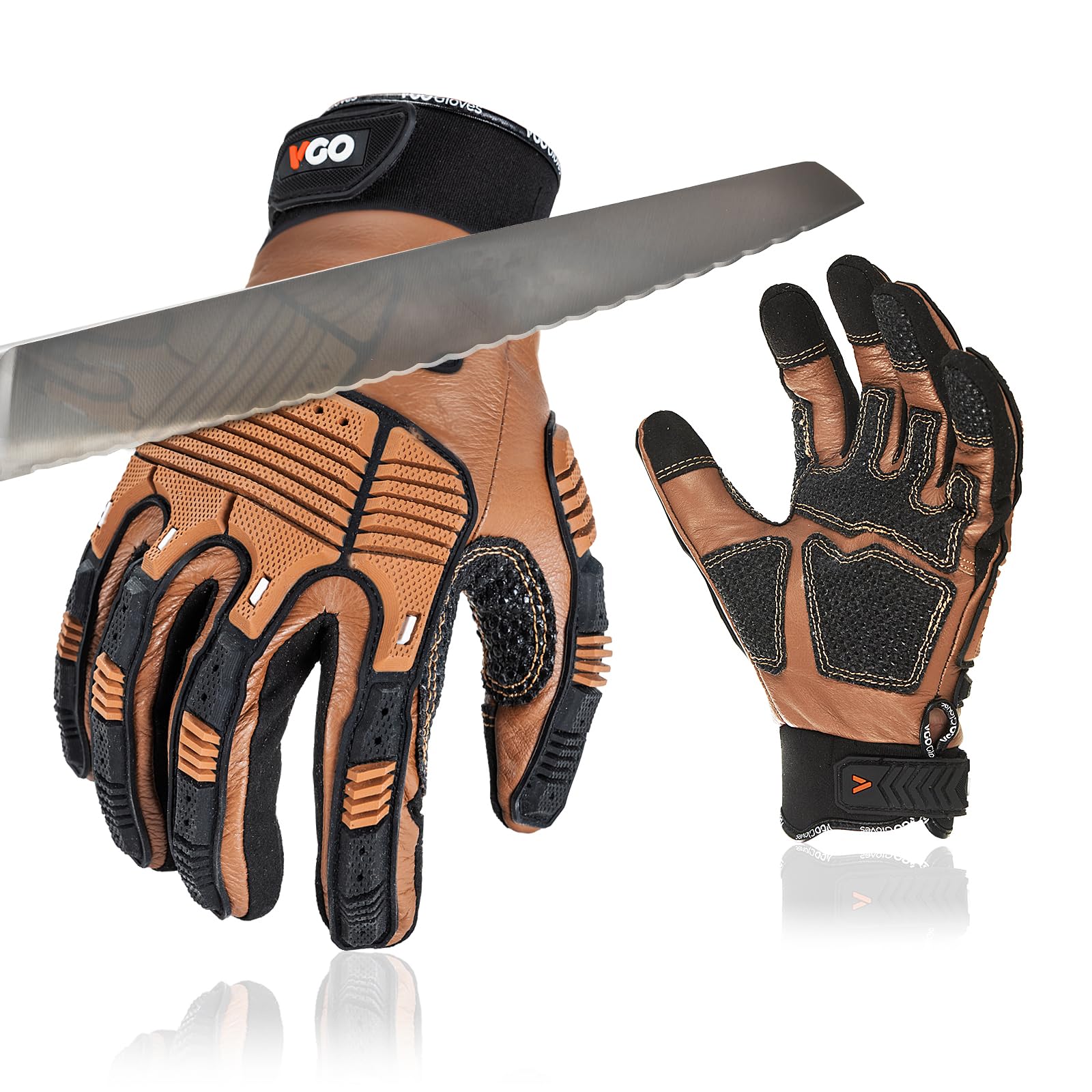Vgo... 1Pair Cut Resistant Gloves,Safety leather Work Gloves,Mechanic Gloves,HPPE Anti-cut Liner,Hand Protection,EN388 level 5, ANSI A3(CA7722CT)