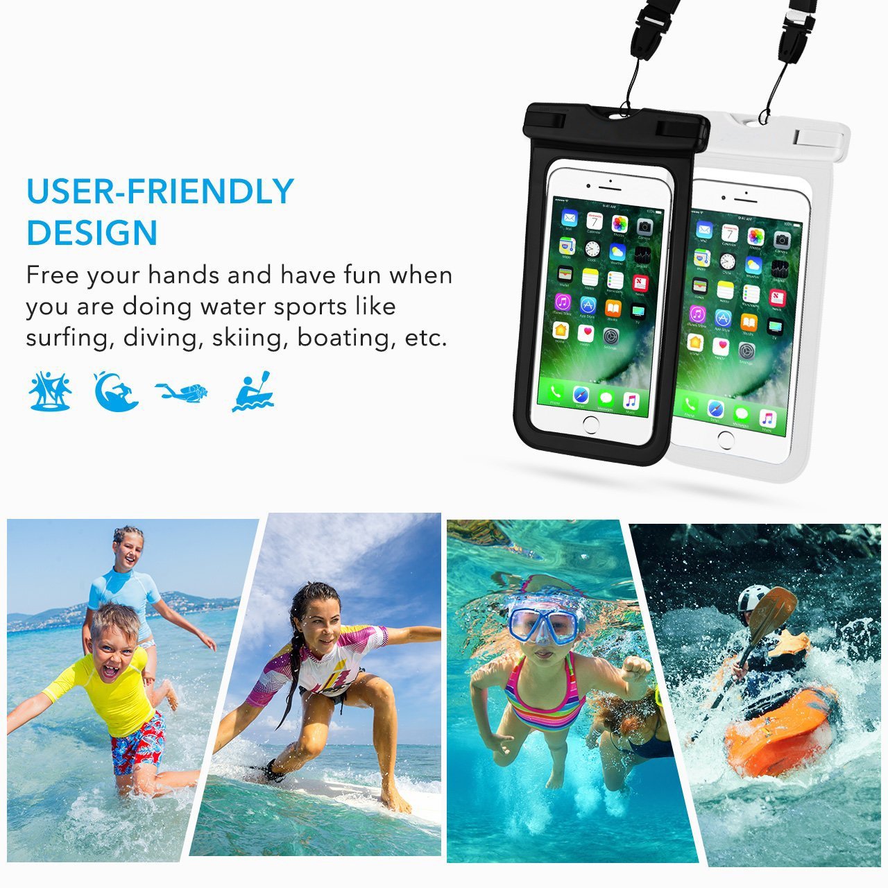 LENPOW Universal Waterproof Case, IPX8 water proof phone Pouch Underwater Cellphone Dry Bag With Neck Strap for iPhone X 8 7 6 6s Plus 5s Samsung Galaxy S9 S8 Edge Note Google Pixel LG HTC Sony MOTO