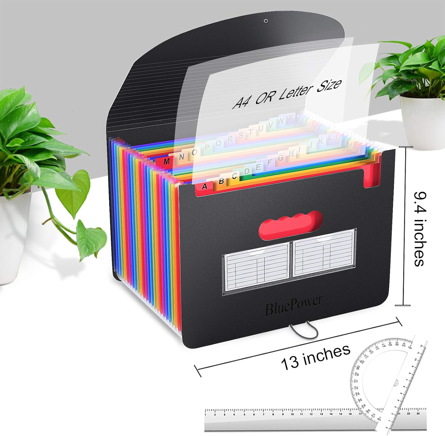 Accordian File Organizer, 24 Pockets Expanding File Folder with Expandable Cover, Portable Document Organizer, Accordion Filing Box, Desktop Plastic Receipt Paper Folders with 2 Labels(A4/Letter Size) : Office Products