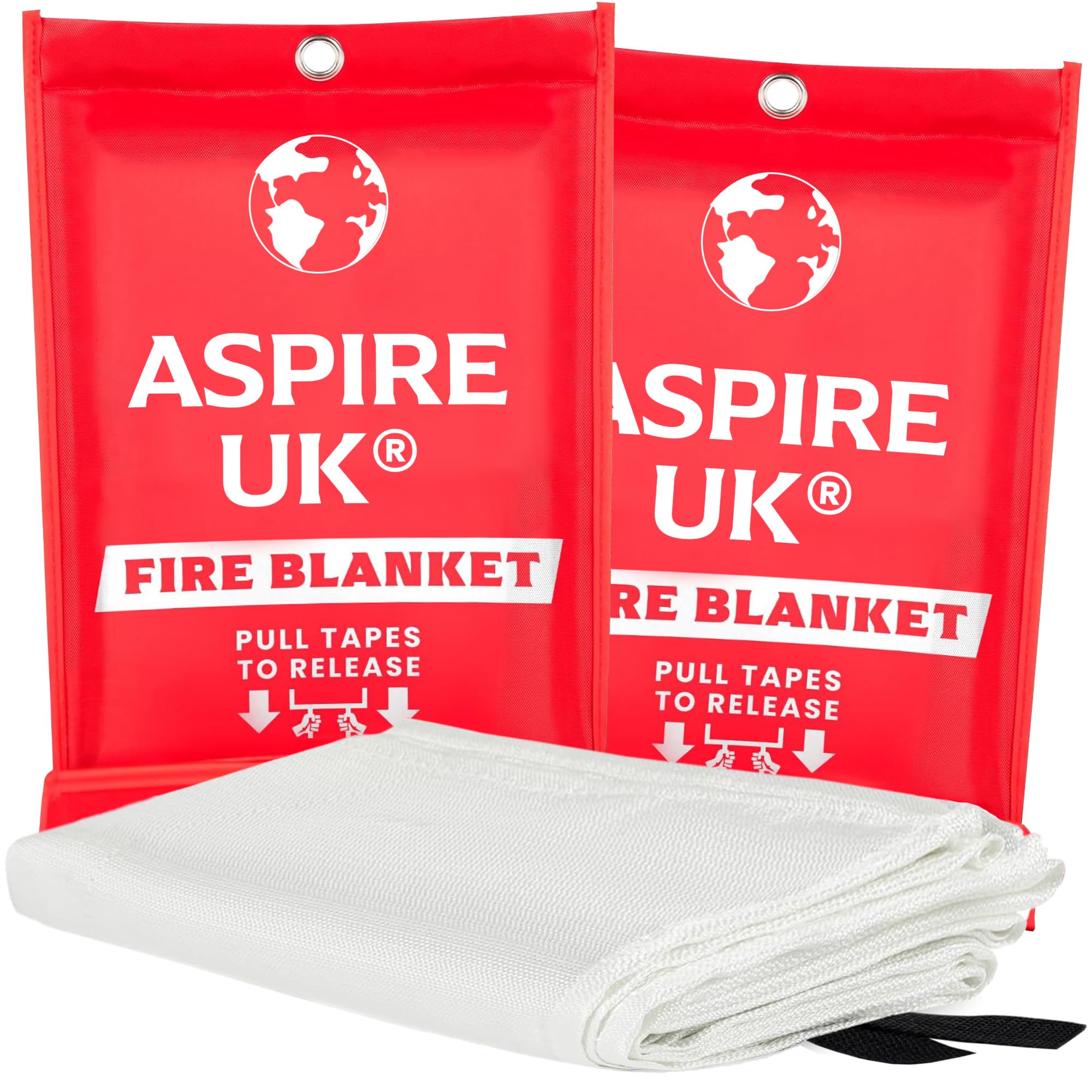 ASPIRE UK 1M x 1M Fire Blanket – 2 Pack Fibreglass Fire Suppression Blanket, Designed for Kitchen, Home, Office & Caravan Use, Emergency Safety Blanket for Cooking & Small Fires