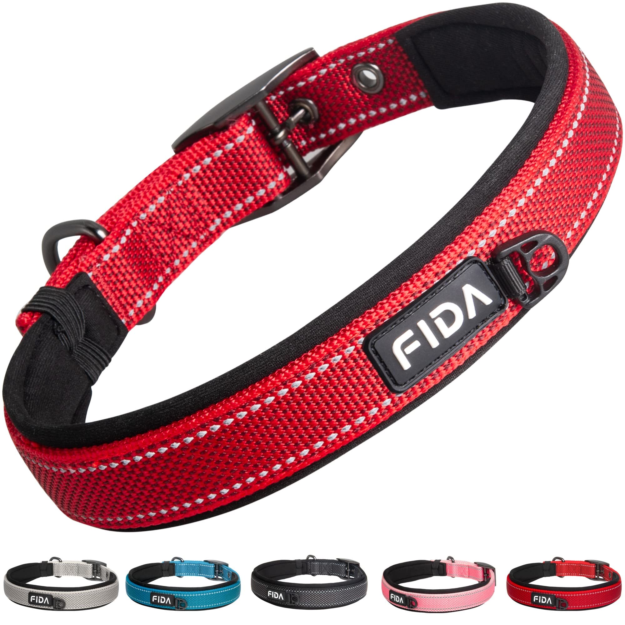 Fida Padded Dog Collar, Metal Belt Buckle Dog Collar with Double-Layer Webbing, Heavy Duty Collar for Small Dogs, Red