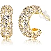 MDFUN Sparkling Cubic Zirconia Earrings for Women Stud Earrings Teardrop C-shape Iced Out Hypoallergenic 18K White Gold/Yellow Gold Plated Earrings