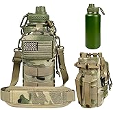 AIKOTOO 32 oz Water Bottle with Sleeve - Military Green Stainless Steel Metal Insulated Water Jug, Sports Bottle for Gym Hiking Camping Camo Pouch