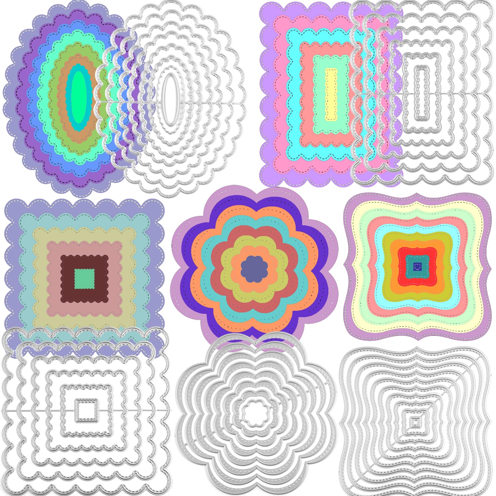 5PCS Nesting Basic Dies for Card Making Wavy Layering Frame Metal Cutting Dies,Irregular Square,Rectangular,Square,Oval Frame Nested Metal Die Cuts for DIY Scrapbooking Embossing Stencil Crafts