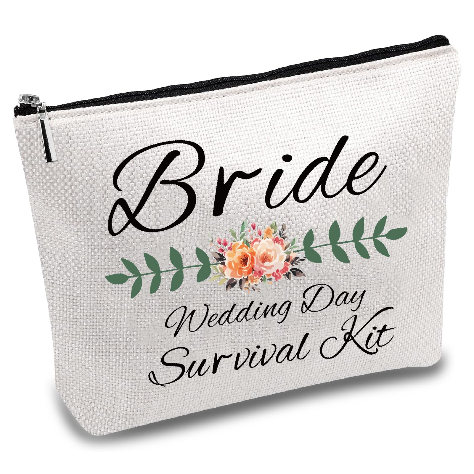 CREATCABIN Bride Makeup Bag Bride Wedding Bag Polycotton Cosmetic Multi-Purpose Makeup Bag with Zipper Bridal Shower Gifts Canvas Party Travel Pouch Bags for Bride Cosmetic Toiletry Bag 10 x 7 Inch