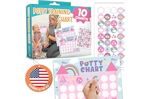 Hadley Designs Potty Training Chart for Toddlers Girls -10 Sticker Potty Chart for Toddlers Girls, 8.5x11" Potty Training Sticker Charts for Toilet Success, Princess Toddler Reward Chart for Kids