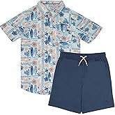 Tommy Bahama Boys Hawaiian Button Down Short Sleeve Shirt & Elastic Waist Shorts Set, Casual 2-Piece Summer Outfit for Kids