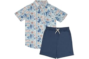 Tommy Bahama Boys Hawaiian Button Down Short Sleeve Shirt & Elastic Waist Shorts Set, Casual 2-Piece Summer Outfit for Kids
