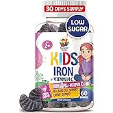 SUNNY SAM Iron Gummies for Kids & Teens - 10mg Iron Vitamins with Vitamin C - Low-Sugar Chewable Gummy Supplement for Immune Support, Supports Red Blood Cell Production for Children & Teen Girls