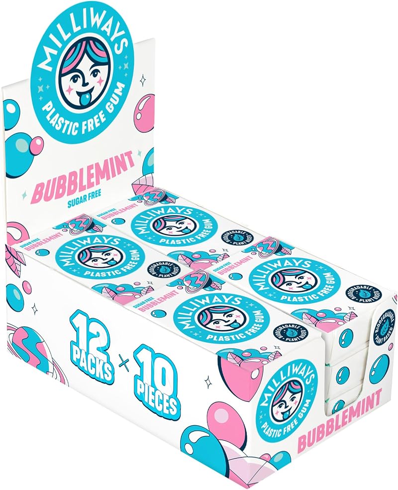 Milliways Bubblemint Chewing Gum Plastic Free Sugar Free 120 Pieces