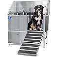 KANIS Professional Stainless Steel Dog Bathing Station - Grooming Tub w/Ramp, Storage Drawer, Floor Grate & Faucet/Dog Bathtub for Large, Medium & Small Pets (50", Right RAMP - 1 Drawer)