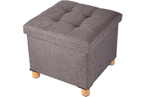 BRIAN & DANY Foldable Storage Ottoman Footrest and Seat Cube with Wooden Feet and Lid, Brown 15” x15” x14.7”
