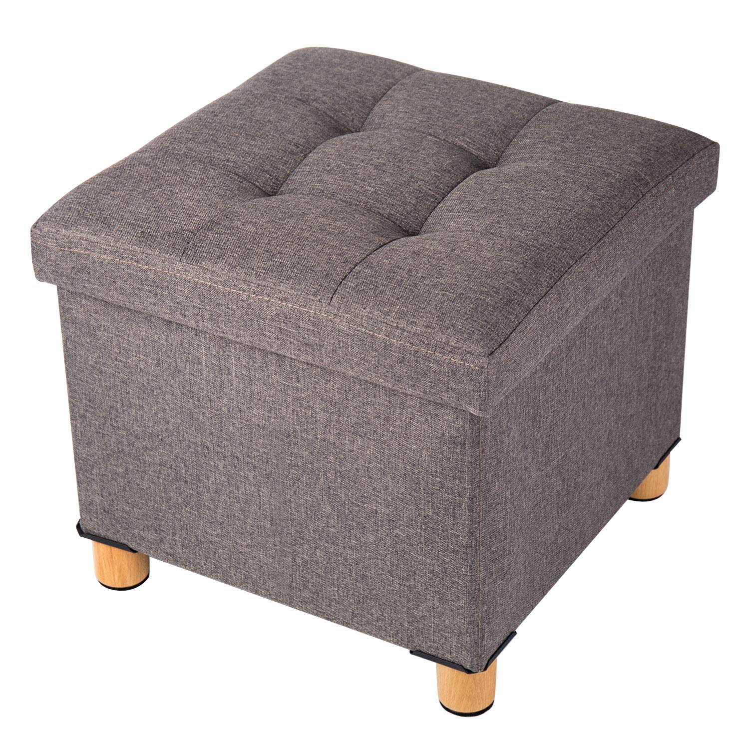 BRIAN & DANY Home Folding Storage Ottoman with Legs | Upholstered | 16 x 16 | Linen | Strong and Sturdy | Quick and Easy Assembly | Foot Stool | Brown