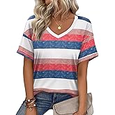 Zeagoo Womens Summer Tops Short Sleeve Casual Shirts Floral Tee Trendy 2026 Basics V Neck Plain Tshirt