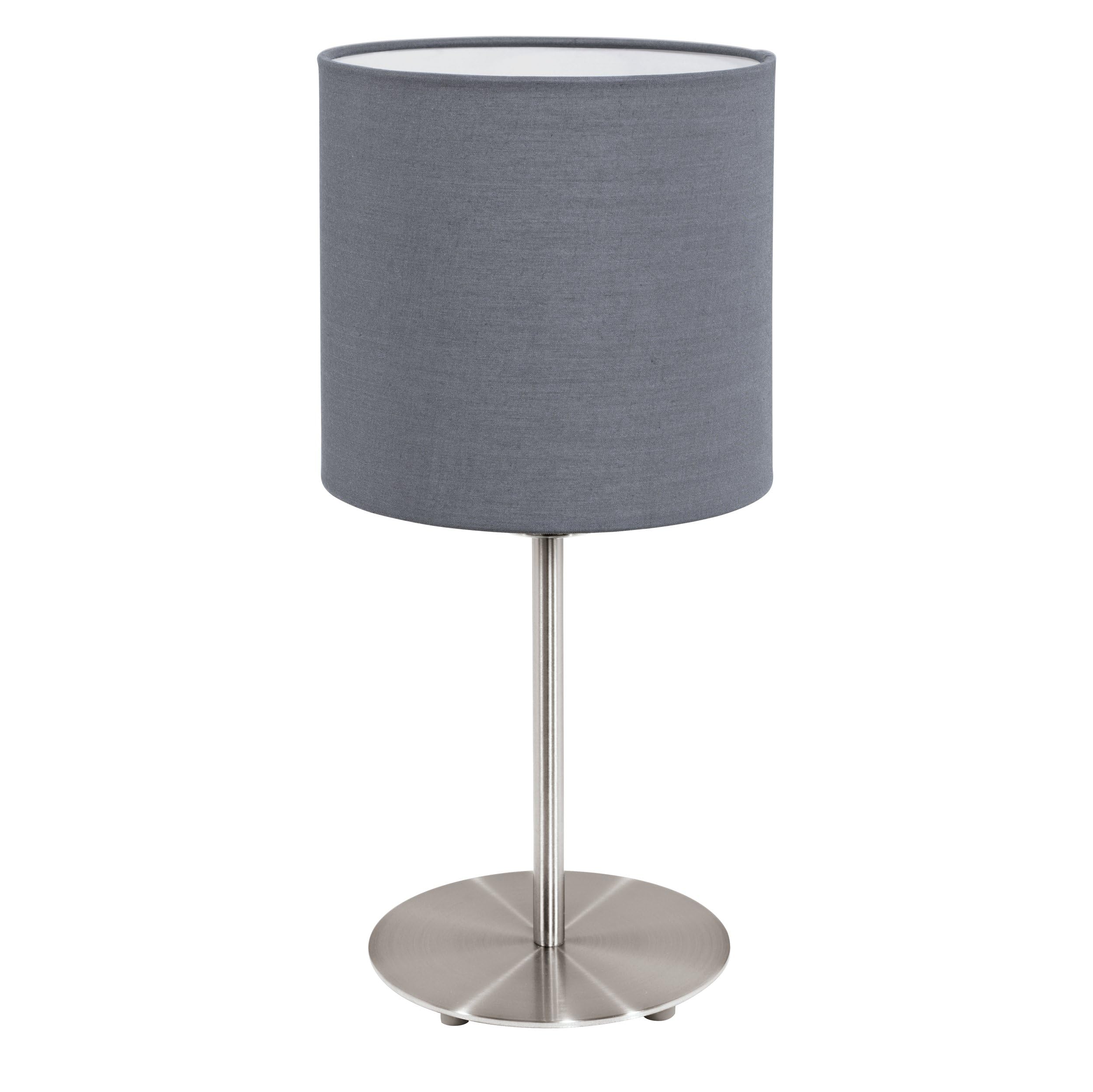 Eglo Bedside lamp Pasteri, Side Table Light Made of matt Nickel Steel and Grey Fabric, Living Room Lighting with Switch, E27 Socket, 15.7 inches