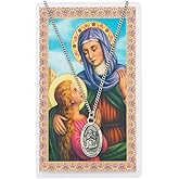 Saint Anne 7/8-inch Pewter Medal Pendant Necklace with Holy Prayer Card