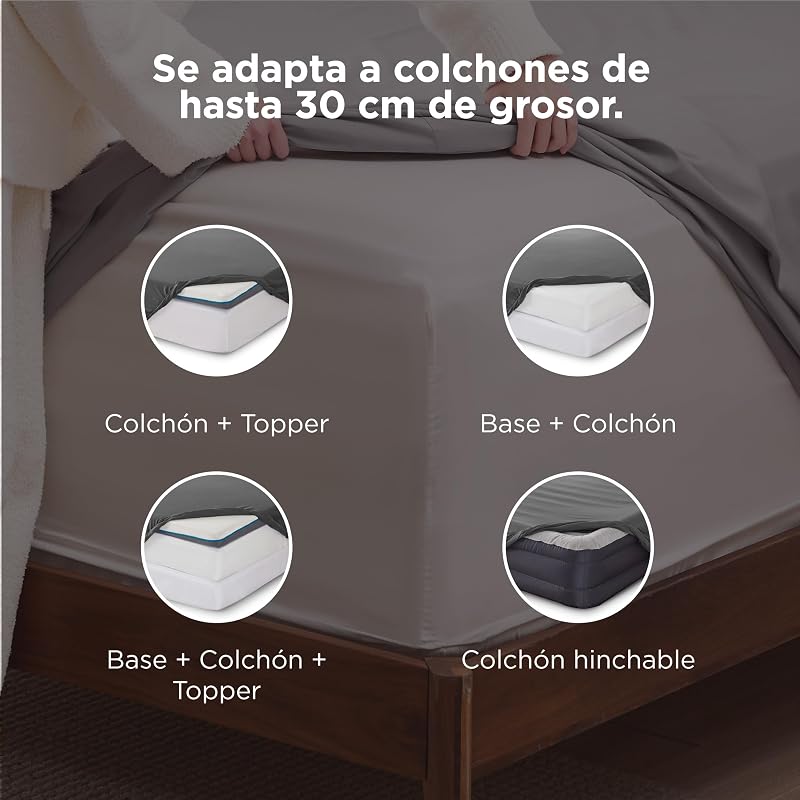Juego de sabanas 90x190 cm - 3 Piezas, Altura 30cm, Gris