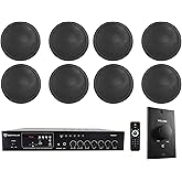 Rockville RCS80-1 Bundle: 60-Watt 70V Commercial/Restaurant Amplifier, (8) CCL6T Black 6" Commercial Ceiling Speakers, VOL70100 100-Watt Black Wall Volume Control Zone Box, 10-Items