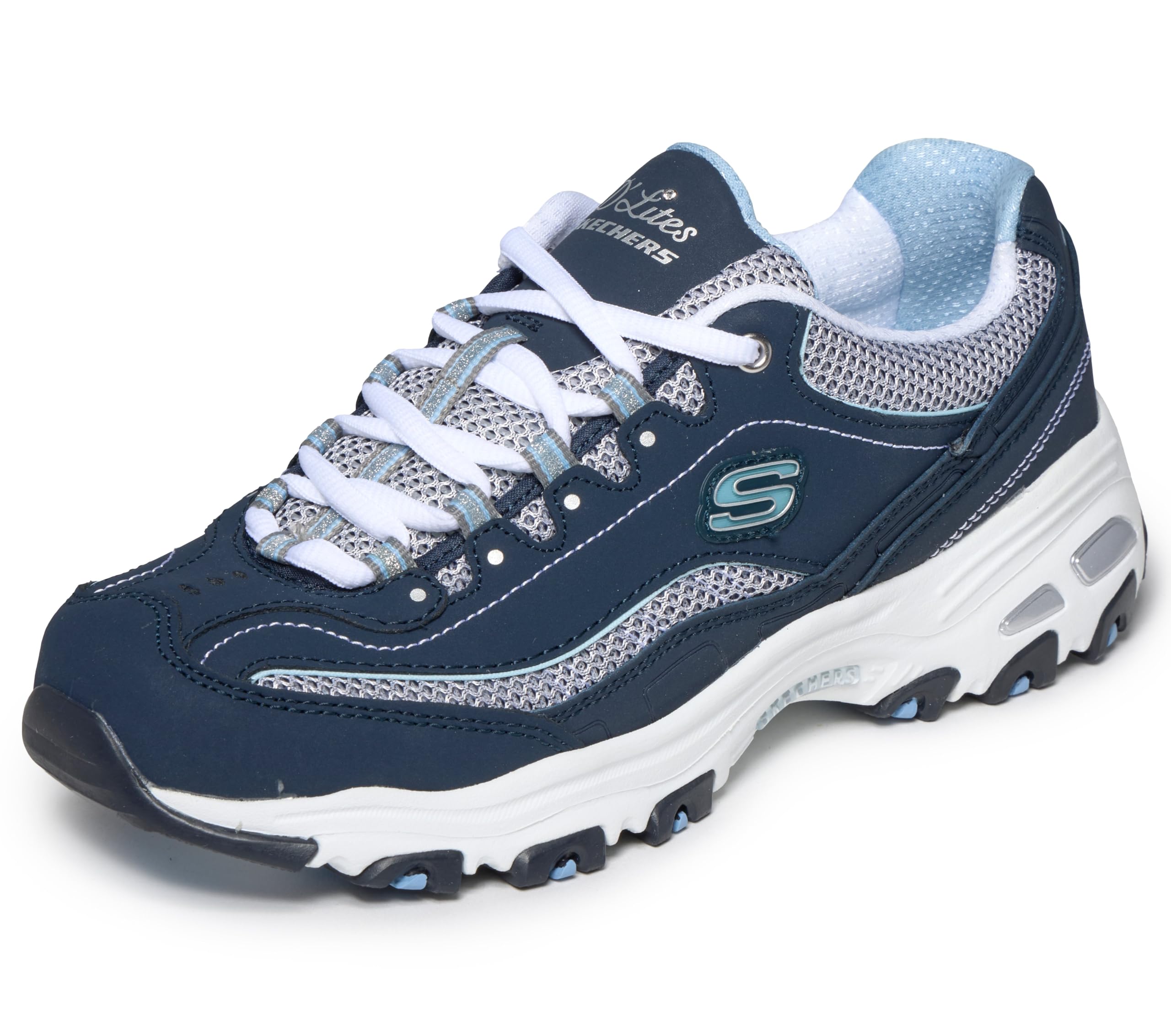 Photo 1 of ***(HEAVILY USED/ MINOR DAMAGE)***Skechers womens D'lites - Life Saver Memory Foam Lace-up Sneaker,Navy/White,8 M US