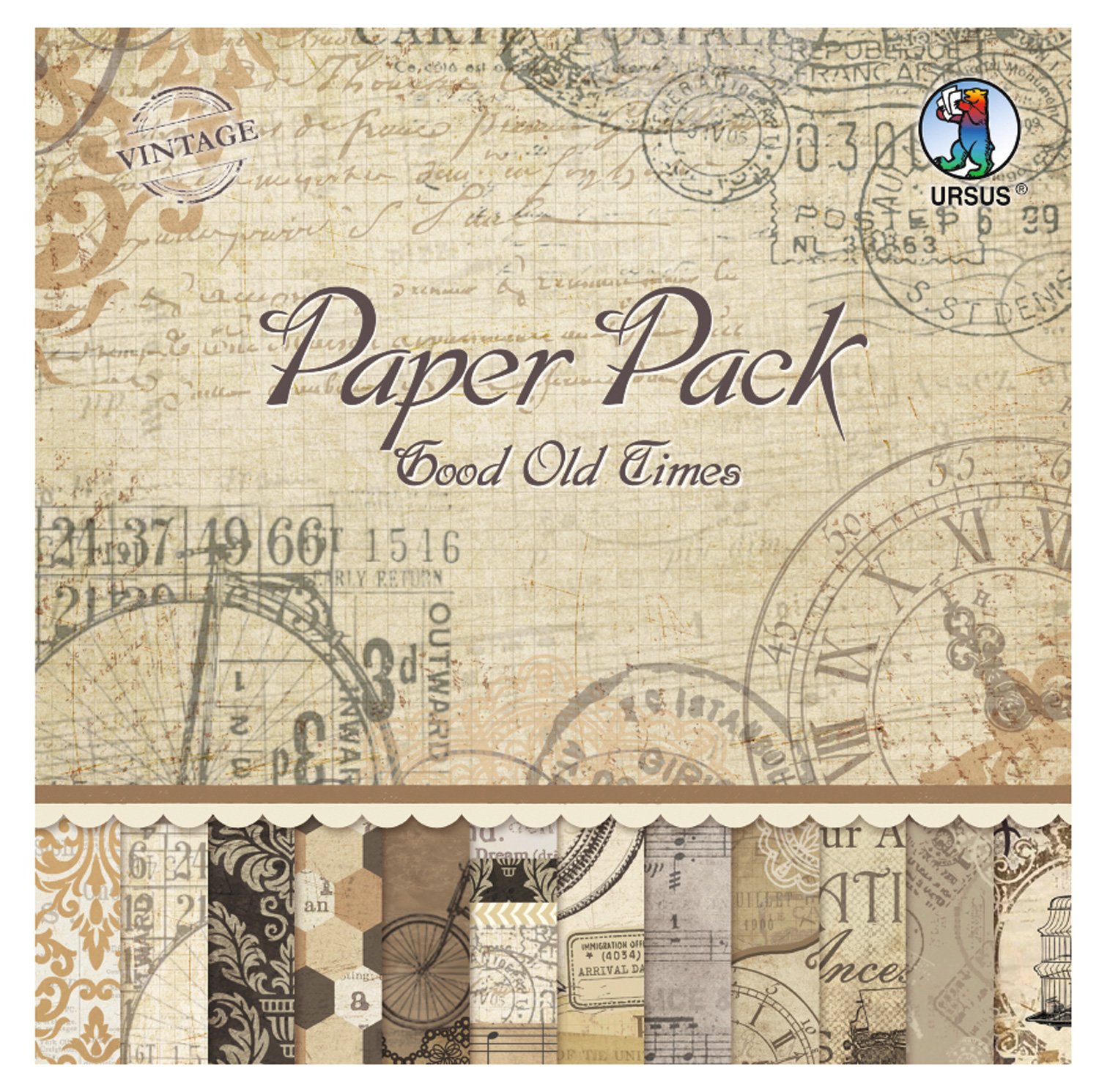Ursus Good Old Time 40900099 Paper Pack Approx. 30.5 x 30.5 cm 3 Die-Cut Sheets and 24 Sheets Assorted in 12 Designs