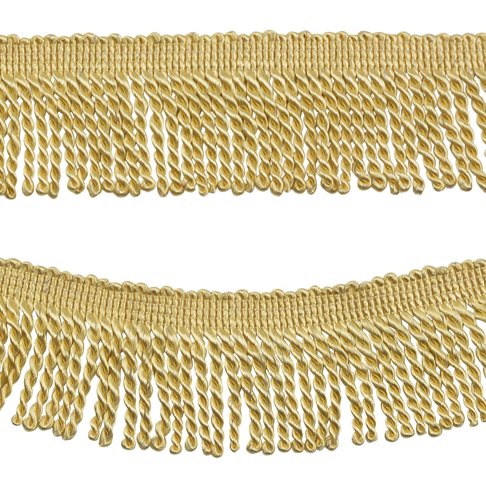 WANDIC Bullion Fringe Trim, 13 Meters Gold Polyester Long Bullion Fringe Trim for Curtain, Sofa, Craft & Decoration