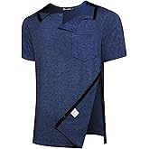 KGGEOO Men’s Post Shoulder Surgery Recovery Shirt Tear Away Short Sleeve Rotator Cuff Full Side Snap Adaptive Chemo Clothing