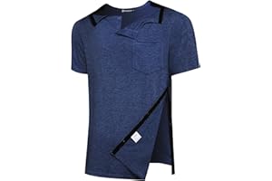 KGGEOO Men’s Post Shoulder Surgery Recovery Shirt Tear Away Short Sleeve Rotator Cuff Full Side Snap Adaptive Chemo Clothing
