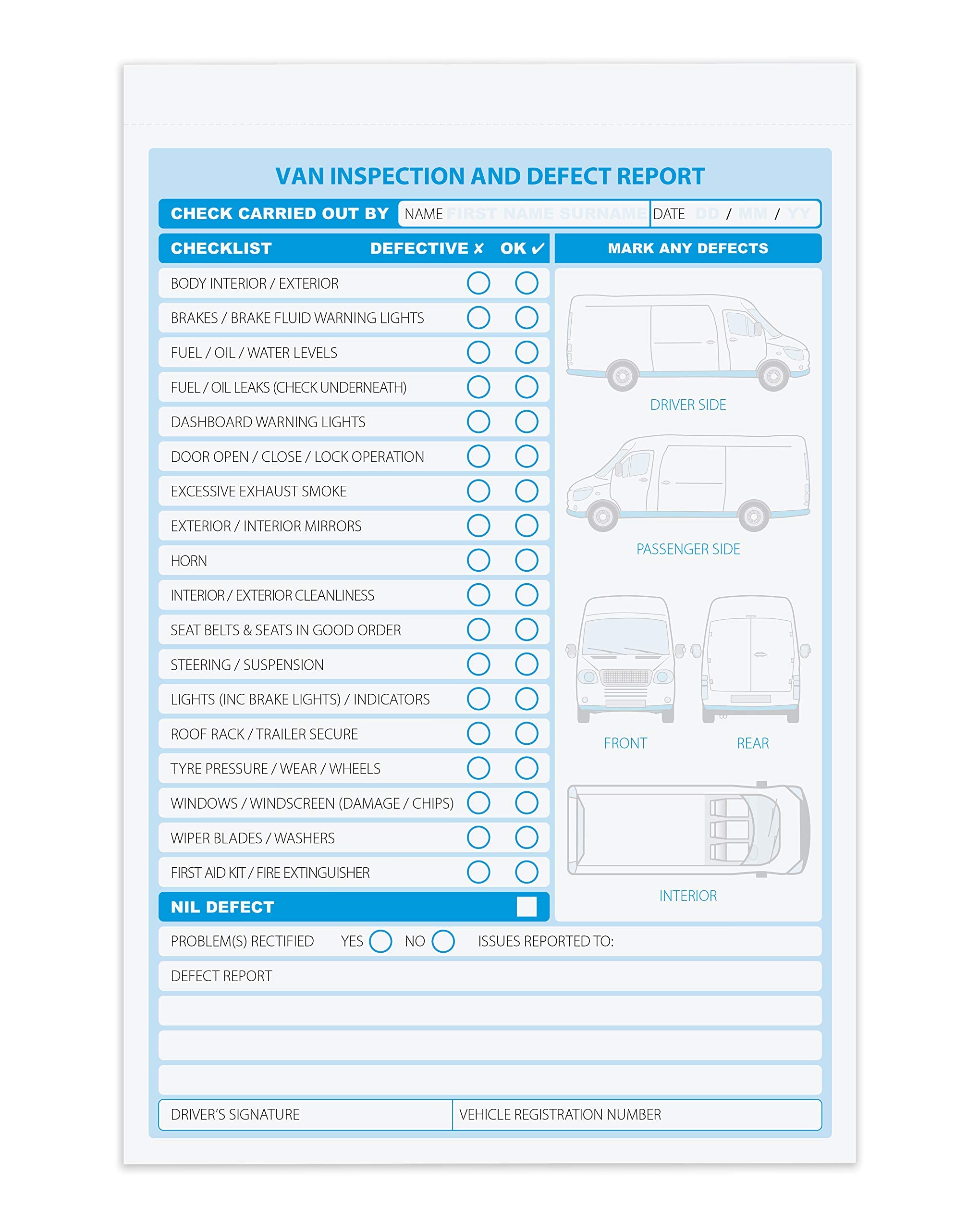 A5 Van defect Check List Book, (2 Part Duplicate)
